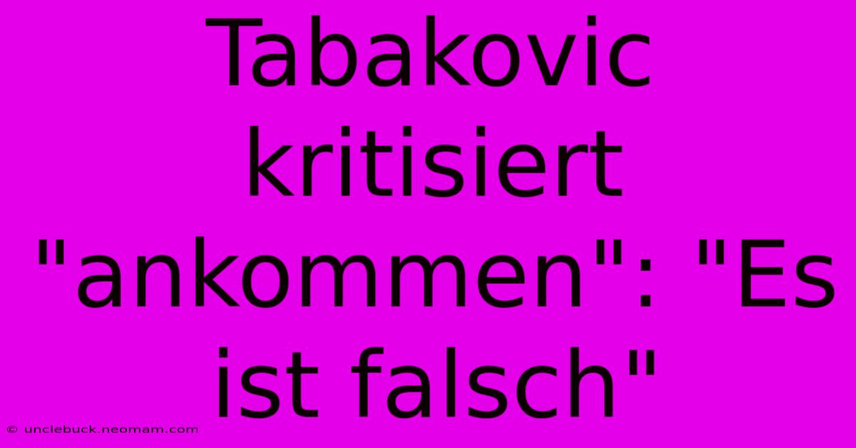 Tabakovic Kritisiert 