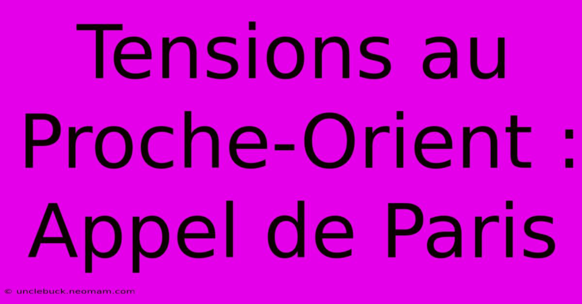 Tensions Au Proche-Orient : Appel De Paris