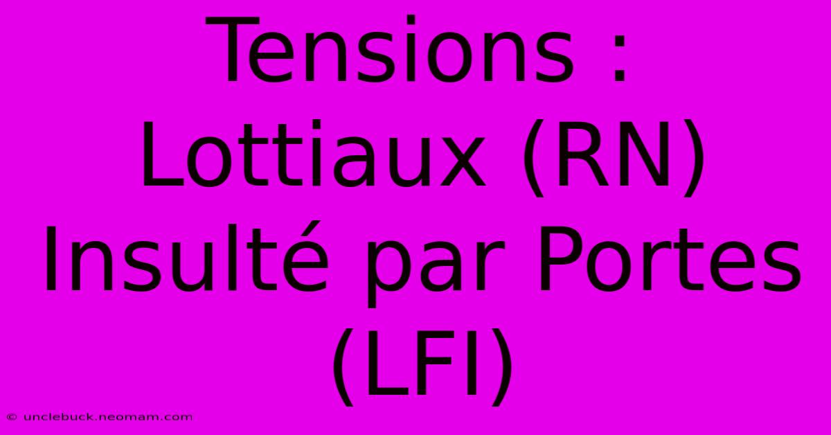 Tensions : Lottiaux (RN) Insulté Par Portes (LFI)