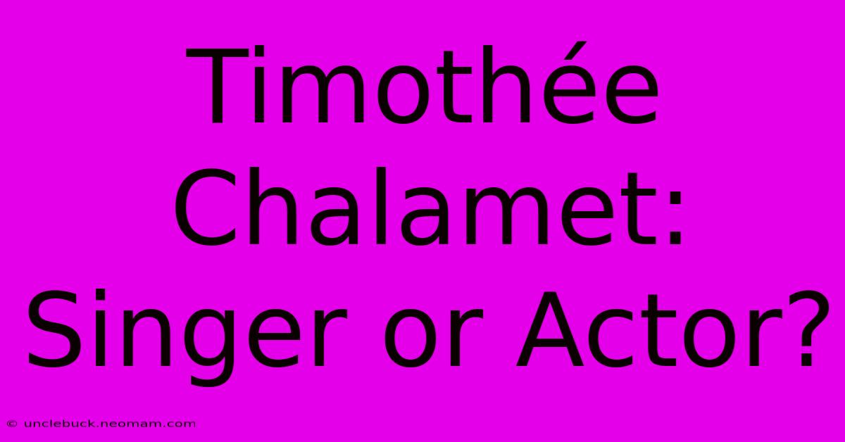 Timothée Chalamet: Singer Or Actor?