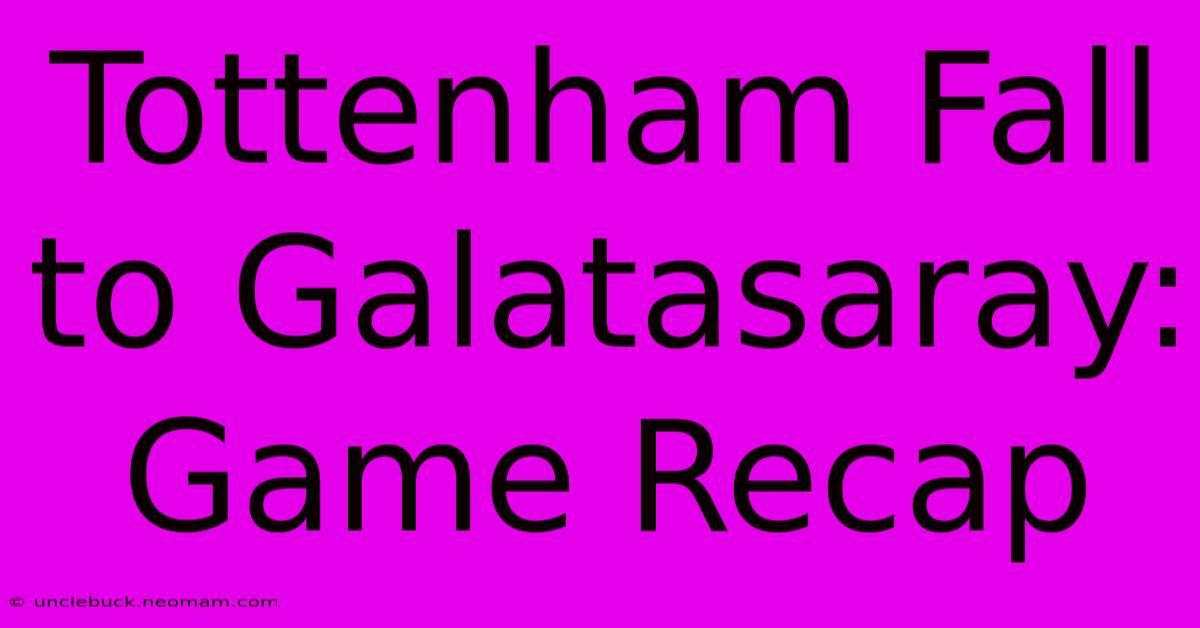 Tottenham Fall To Galatasaray: Game Recap