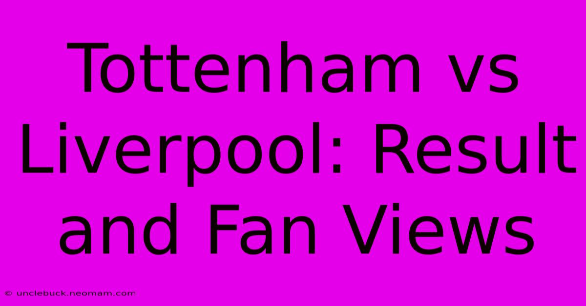 Tottenham Vs Liverpool: Result And Fan Views