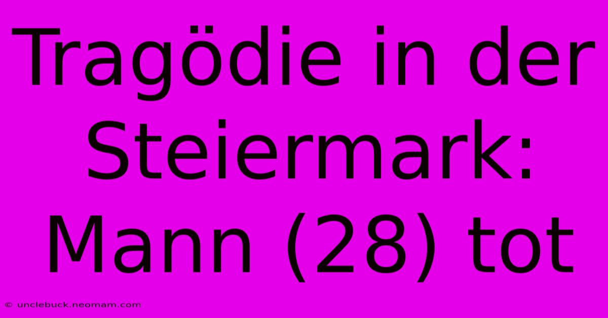 Tragödie In Der Steiermark: Mann (28) Tot