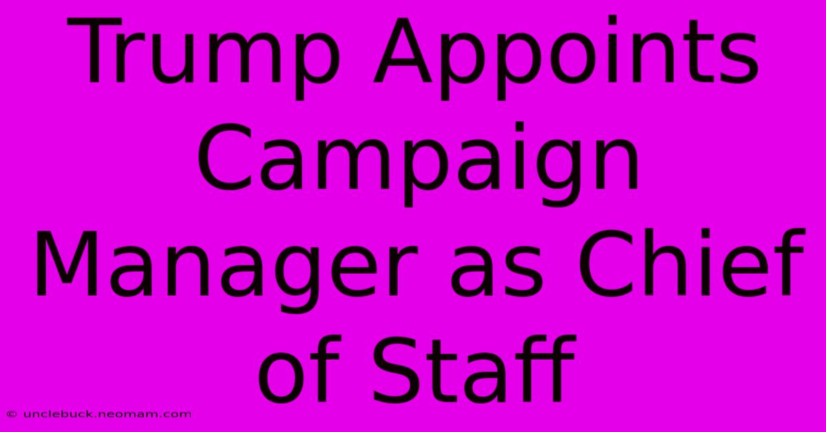 Trump Appoints Campaign Manager As Chief Of Staff