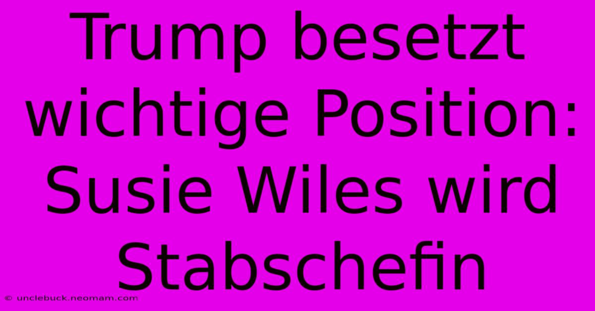 Trump Besetzt Wichtige Position: Susie Wiles Wird Stabschefin