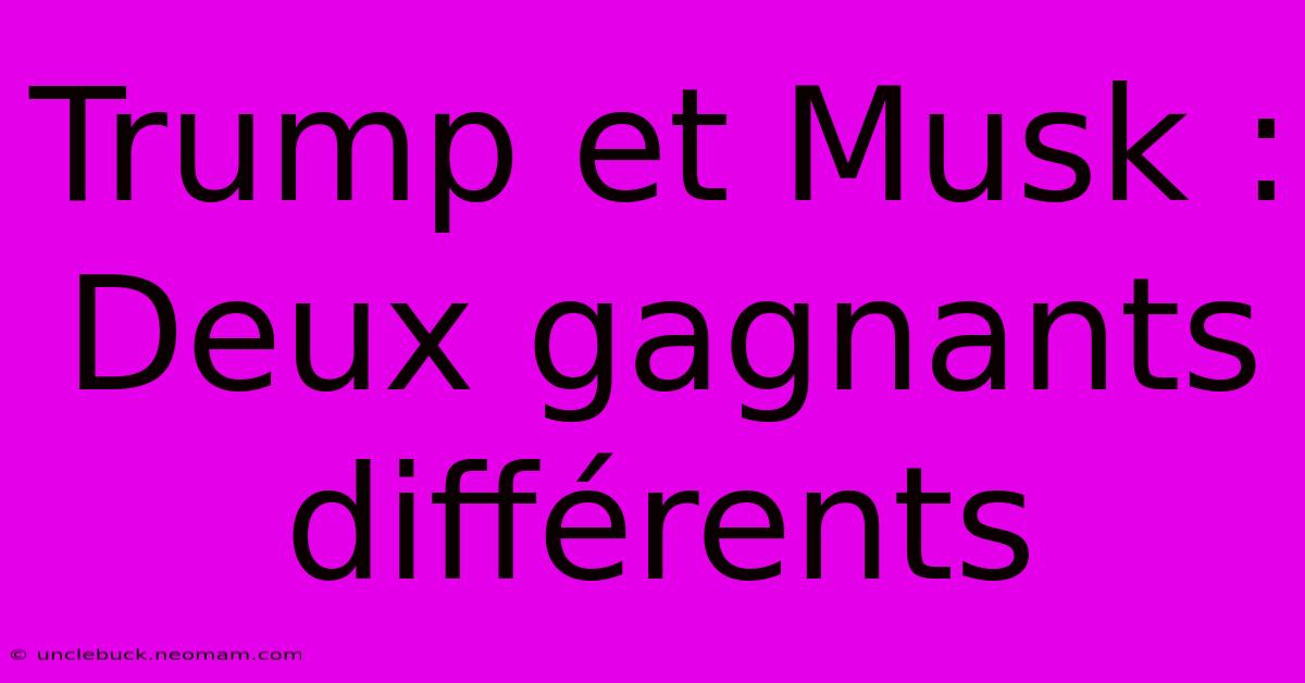 Trump Et Musk : Deux Gagnants Différents