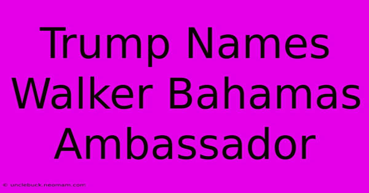 Trump Names Walker Bahamas Ambassador