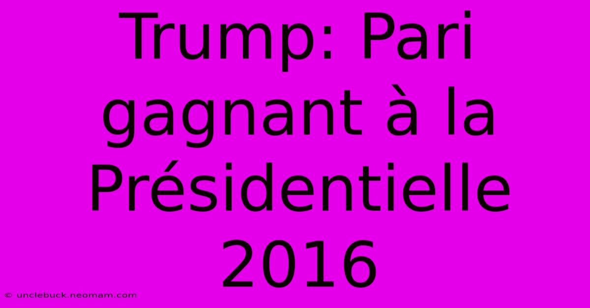 Trump: Pari Gagnant À La Présidentielle 2016