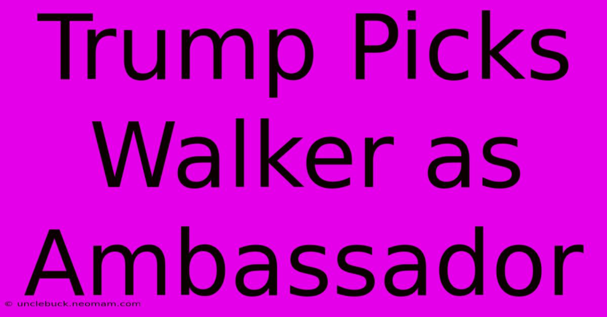 Trump Picks Walker As Ambassador