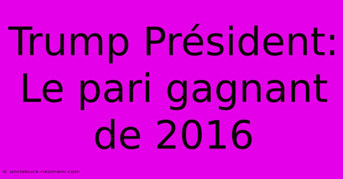 Trump Président: Le Pari Gagnant De 2016