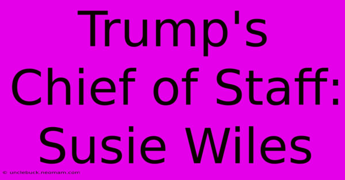 Trump's Chief Of Staff: Susie Wiles