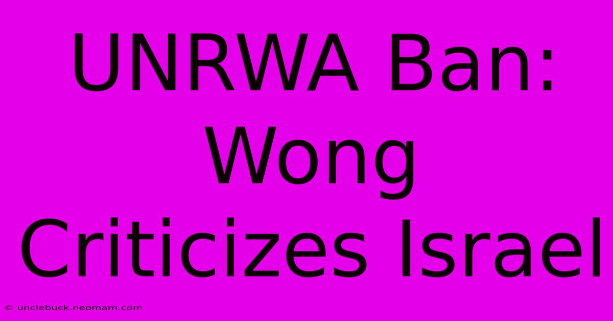 UNRWA Ban: Wong Criticizes Israel