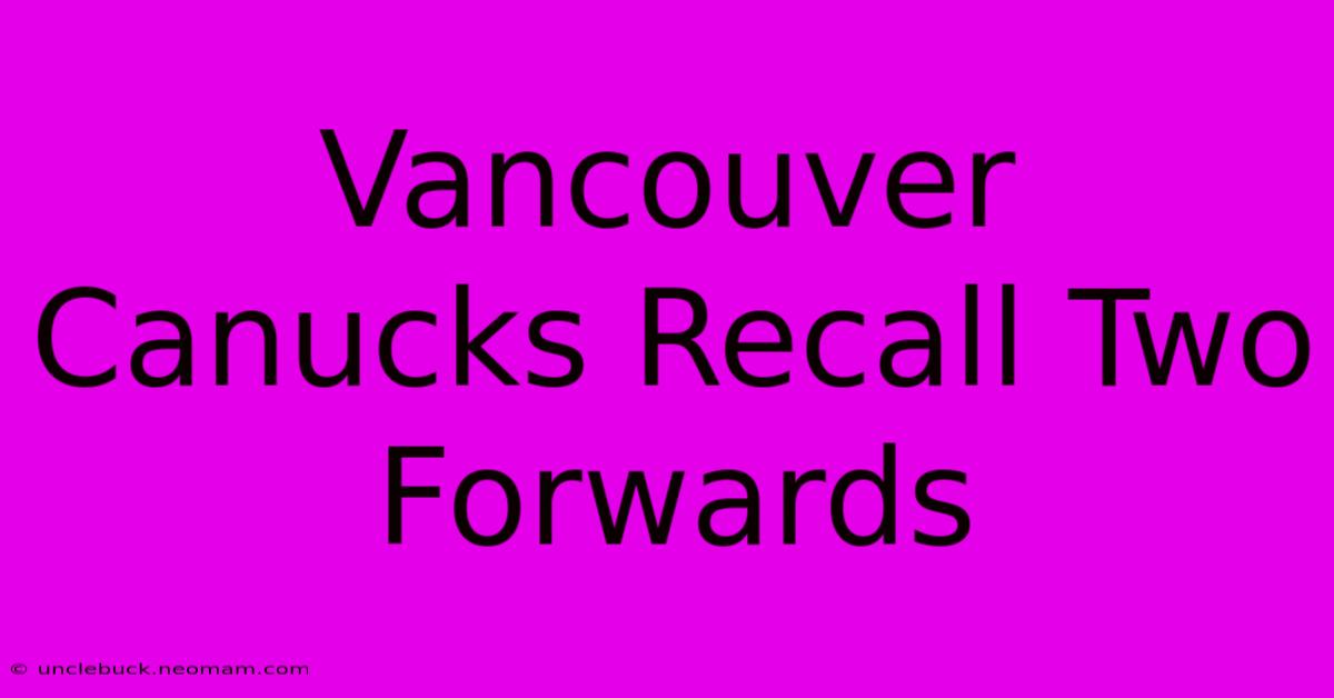 Vancouver Canucks Recall Two Forwards