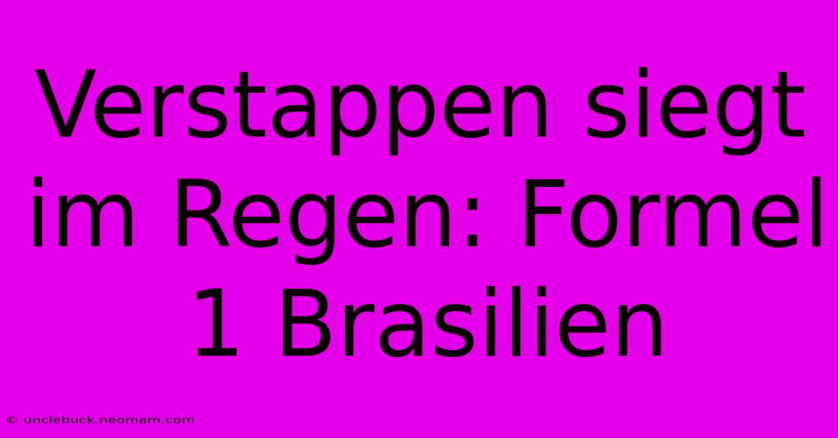 Verstappen Siegt Im Regen: Formel 1 Brasilien