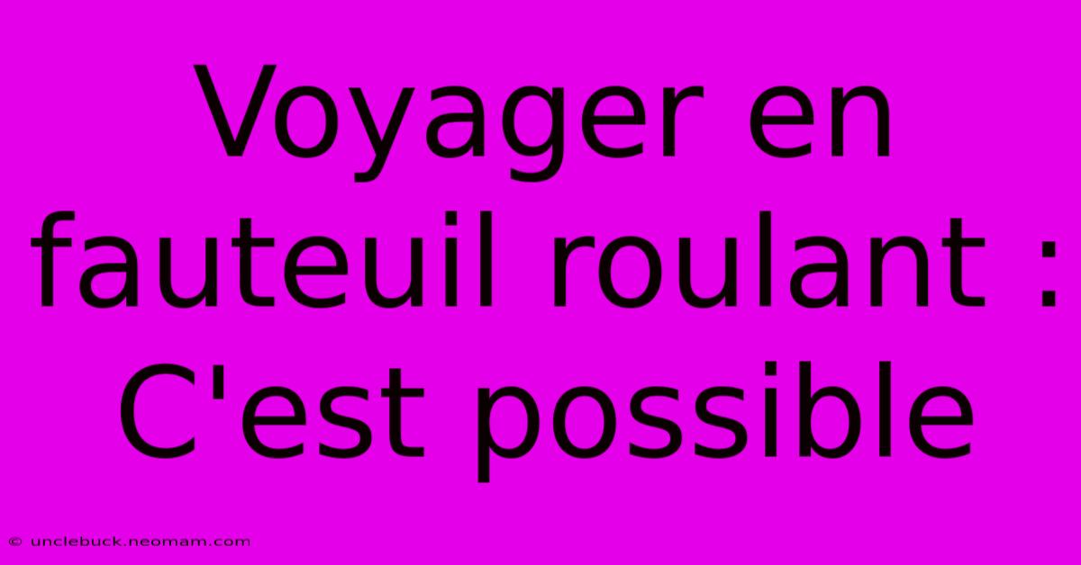 Voyager En Fauteuil Roulant : C'est Possible