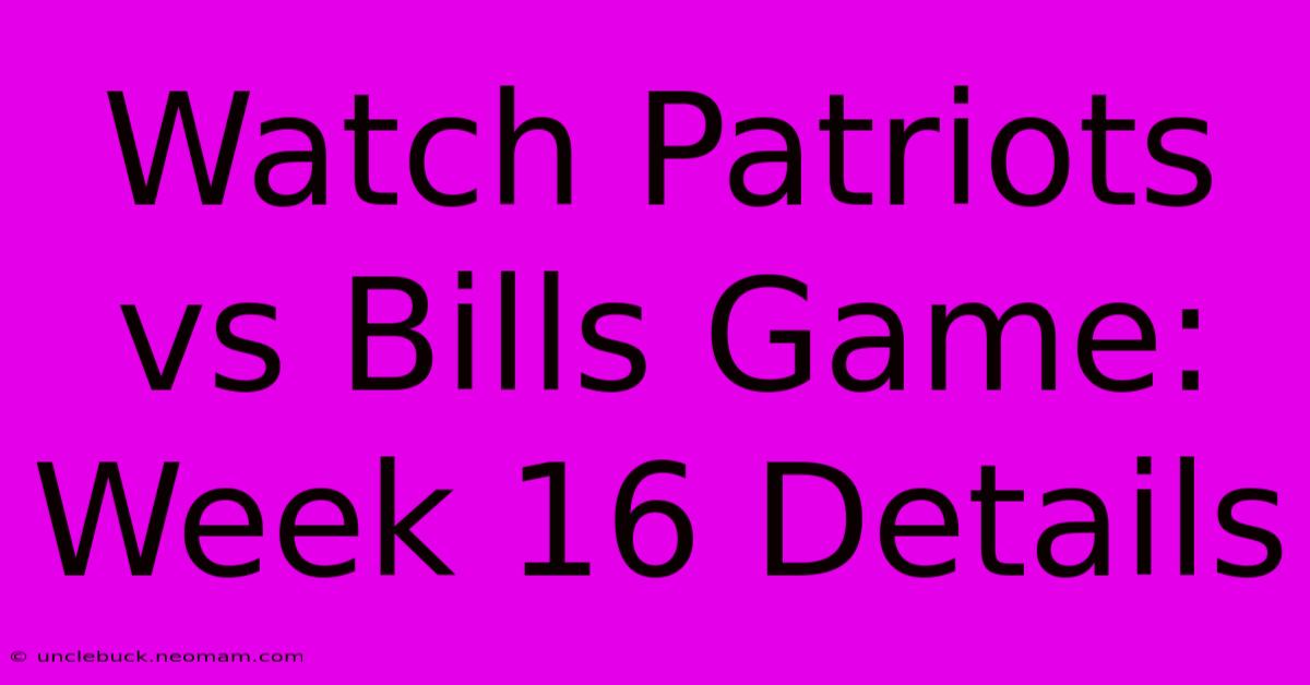 Watch Patriots Vs Bills Game: Week 16 Details