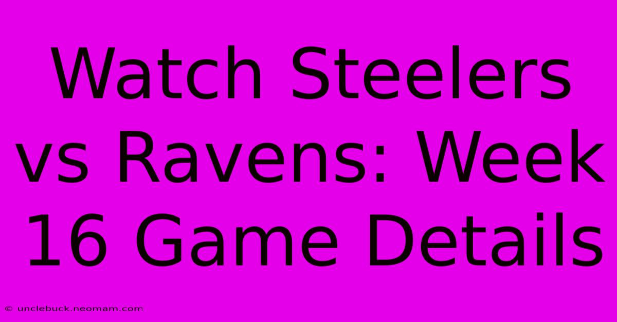 Watch Steelers Vs Ravens: Week 16 Game Details