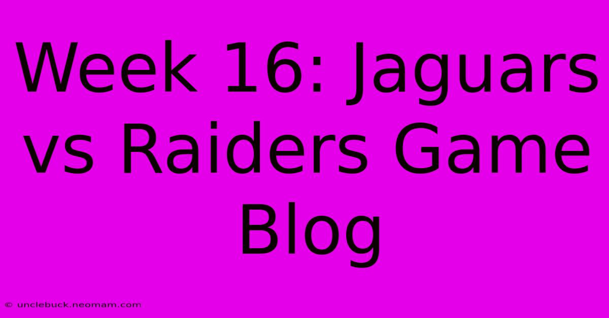 Week 16: Jaguars Vs Raiders Game Blog