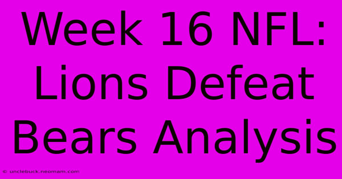 Week 16 NFL: Lions Defeat Bears Analysis