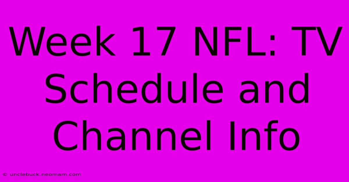 Week 17 NFL: TV Schedule And Channel Info