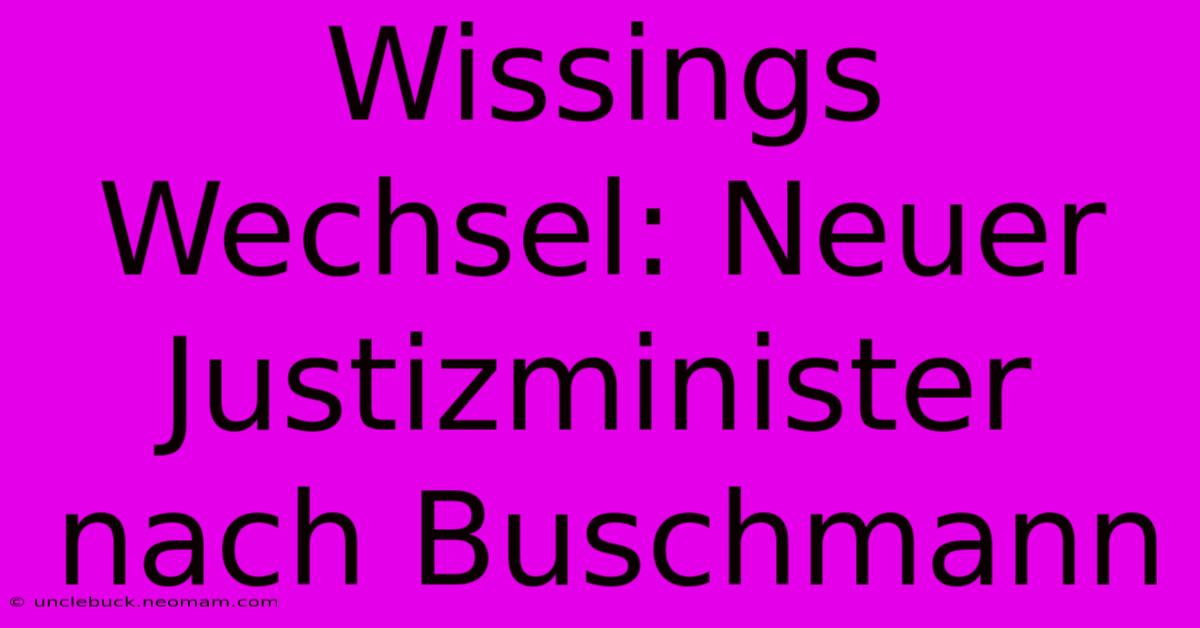 Wissings Wechsel: Neuer Justizminister Nach Buschmann