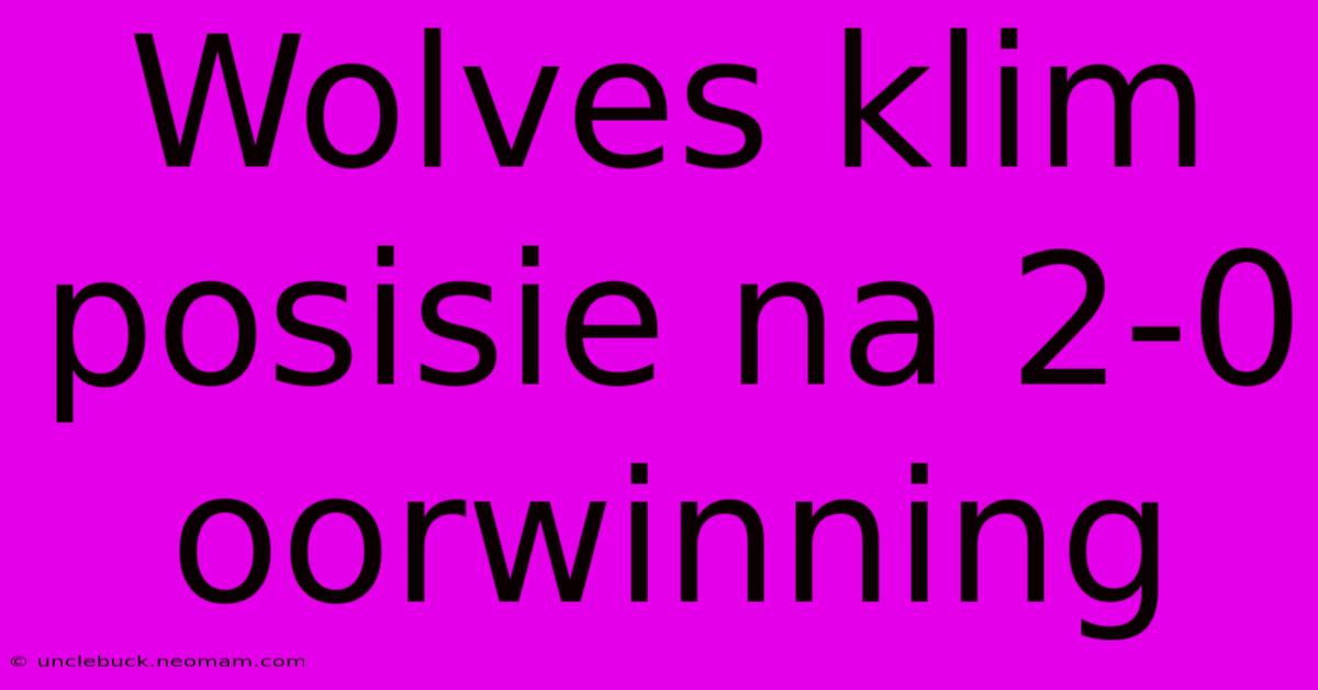 Wolves Klim Posisie Na 2-0 Oorwinning