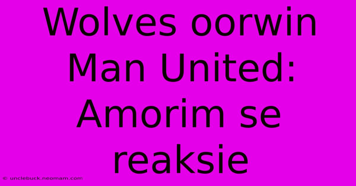 Wolves Oorwin Man United: Amorim Se Reaksie