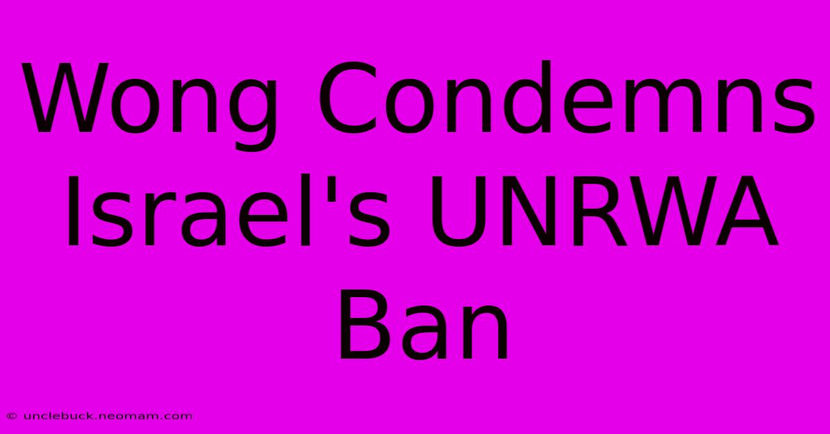 Wong Condemns Israel's UNRWA Ban