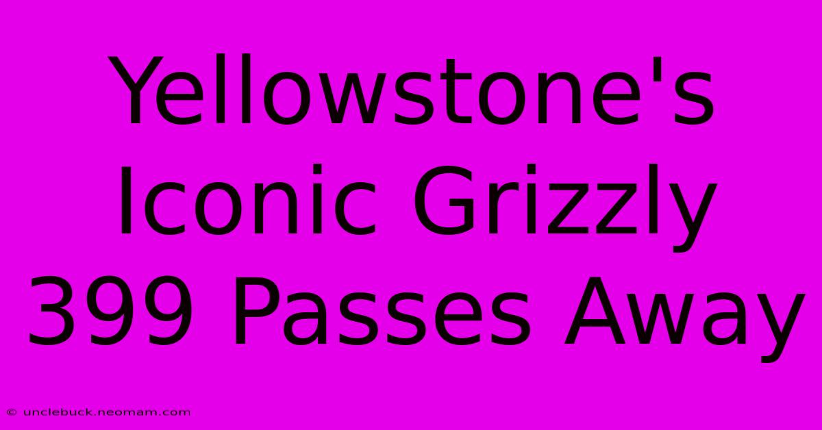 Yellowstone's Iconic Grizzly 399 Passes Away