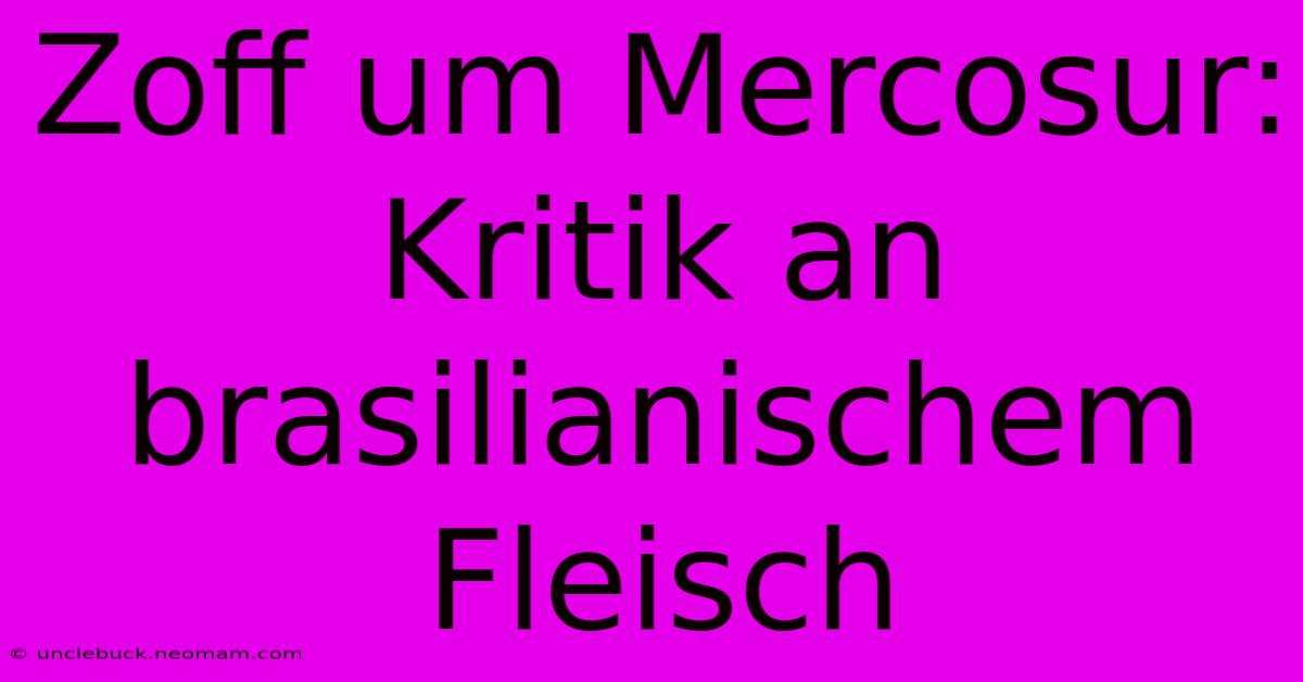 Zoff Um Mercosur: Kritik An Brasilianischem Fleisch